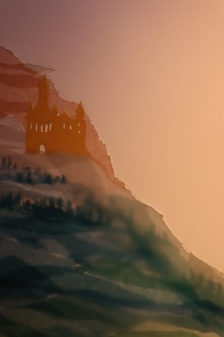 Schloss-Kulisse aus dem Märchen "Der Froschkönig", einer Schattentheater Inszenierung von Lys Soleil.